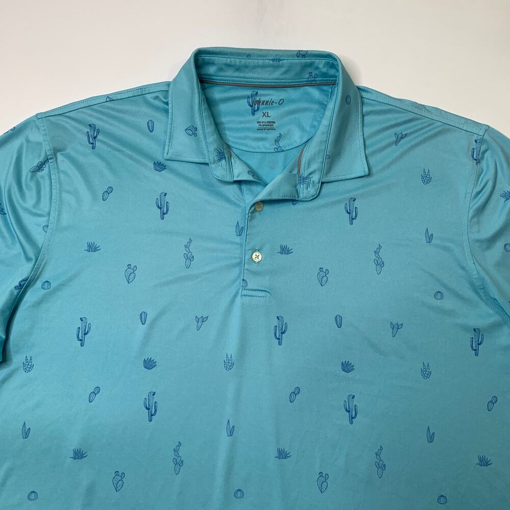 Johnnie-O Polo Shirt Mens XL Ibiza Kit Cactus Motif Quick Dry Performance Golf - Picture 3 of 10